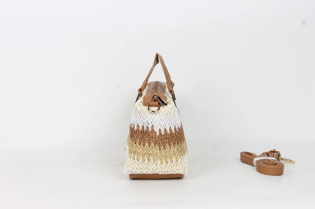 BOLSO DE MANO CON BANDOLERA RAFIA. REF: W201353R