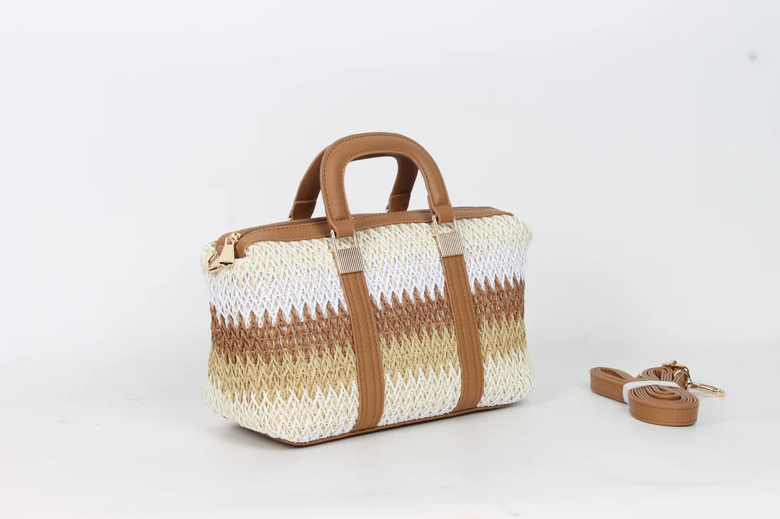 BOLSO DE MANO CON BANDOLERA RAFIA. REF: W201353R